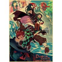 Karštas komiškas filmas „Demonų žudikas“ Mugeno traukinio plakatai Kraftpopierius Retro Anime Plakatas Sienų Menas Dekoras Namų kambario Baras Tapyba Lipdukai 30x21cm beige