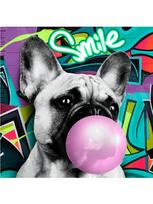 Funny French Bulldog Pink Bubble Gum Poster Canvas Painting Abstract Animal Colorful Dog Wall Art For Modern Home Kid Room Decor 40x40cm No Frame black
