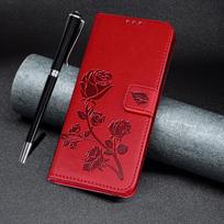 Rožių gėlių odinis telefono dėklas, skirtas Xiaomi Redmi Note 12 Pro 12S piniginės knygų dėklai, skirtas Xiaomi Poco X5 Pro 5G smūgiams atsparus apverčiamas kortelės lizdo stovo dangtelis For Redmi Note 12 4G raudona