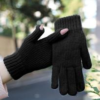 Moteriškos pirštinės megztos šiltos su jutikliniu ekranu dviračių nuo šalčio pirštinės One size juoda