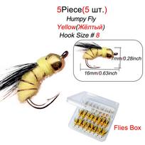 5/10/15/20/25Pcs/Box Carp Flies Dry/Wet Trout Humpy Fly Yellow Colors Fishing Lures 5Pcs-Flies Box