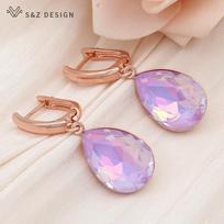Fashion Water Drop Crystal Dangle Earrings For Women Wedding Stylish Rose Gold Color Eardrop Jewelry Gift