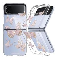 Samsung Z Flip6 Flip5 Flip4 Flip3 dėklas Spalvingas gėlių raštas Subtilus sulankstomas Smūgiams atsparus PC kietas telefono dėklas Samsung Z Flip5 rožinė