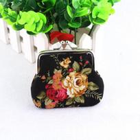 Moteriška Lady Retro Vintage gėlių maža piniginė Hasp Piniginė sankabos krepšys One size juoda