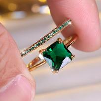 Elegantiškas princesės kirpimo žalias cirkonio vestuvinių žiedų rinkinys moterims aukso spalvos sužadėtuvių žiedas vestuviniai papuošalai 9 žalia/auksas