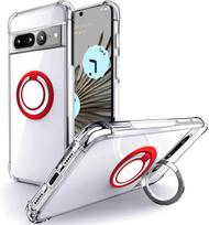 Smūgiams atsparus minkštas telefono dėklas su žiedu laikikliu Google Pixel 9 Pro XL 8A 8 Pro 7Pro 7A 6A skaidrus silikoninis galinio dangtelio dėklas pixel 6 raudona