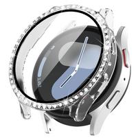 Stiklas + deimantinis dėklas, skirtas Samsung Galaxy Watch 7 44 mm 40 mm Priedai Ekrano apsauga Kietas kompiuteris Universalus buferis Galaxy Watch 7 40 mm dangtelis Galaxy watch 7 44mm sidabras