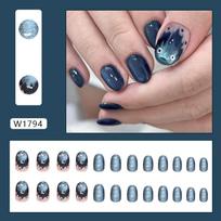 24 Pieces Wear Armor Little Devil Flame Removable Nail Piece Indigo Cat Eye Fake Nail Piece Fake Nail Piece