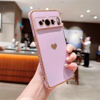 Suderinamas Google Pixel 8 Pro dėklas: Galvanizuoto širdies dizaino, minkštas Pixel 7A dėklas, Pixel 9 apsauga nuo kritimo gray
