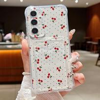 Mažų vyšnių rašto kortelių laikiklis Skaidrus telefono dėklas Samsung S25 Ultra S24 FE S23 S22 A56 A16 A36 A55 A06 A26 A15 minkštas silikoninis smūgiams atsparus plonas dangtelis Samsung A25 5G skaidri