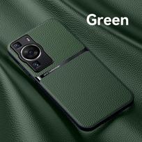 For Huawei P60 Pro Case Car Magnetic Holder Leather Phone Case For Huawei P 60 60Pro Soft Silicone Shockproof Bumper Back Cover For P60 žalia
