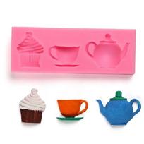 3D Creative Shape Teapot Cup Cupcake Silicone Fondant Mold Cake Pastry Decor Sugar Craft Mould Baking Tools Accessories Supplies A