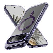 Skaidrus akrilinis magnetinis dėklas Google Pixel 10 Pro XL Magsafe belaidžiam įkrovimui, smūgiams atsparus, kietas, negeltonuojantis apsauginis dangtelis Google Pixel 10 Pro violetinė