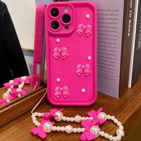 3D Bowknot Pearl Silicone Phone Case For Samsung Galaxy A12 A22 4G 5G A22S M12 Women Silicone Back Cover A 22 12 Samsung A14 rožinė raudona spalva