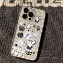 Black Apple Miffy Rabbit Transparent Space Phone Case for Apple 17/16/15/13 Pro Max, 12/11. iPhone XR