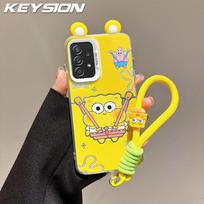 KEYSION Cute Ear Cartoon Case for Samsung A52 5G A52S 5G with Lanyard Soft Silicone+PC Shockproof Phone Cover for Galaxy A32 4G for Samsung A52