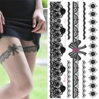 Vandeniui atspari laikina tatuiruotė lipdukas ant kūno, kojos, perkeliama nėrinių kojinė tatuiruotė 20cm*14.5cm gray