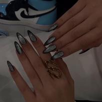 30-Piece Blue Cat Eye Press-On Nails, Medium-Long Almond Shape