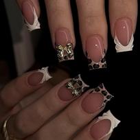 Long Lasting Press On Nail French Manicure Design Leopard Print 3D Bows and Sweet Pastel Non Toxic Nail Art For Women 1