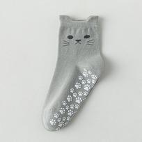 Women's Non-Slip Mid-Calf Yoga & Pilates Socks with Cartoon Cat Design One Size šviesiai pilka spalva