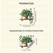 Artificial Pothos Green Plant Flower Potted Wall Stickers, Self-Adhesive Fresh Home Decor Decals for Living Room Bedroom Decoration 30x30CM žalia