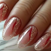 24x Autumn Winter Press On Nail Almond Shaped Full Cover False Nail Glittering Stick on Nail Sparkling Acrylic Nail 1