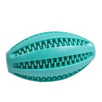 Pet Chew Toy Food Leakage Puzzle Slow Feeder Rugby Shape Natural Rubber Bite-Resistant Clean Teeth Massage Gums Dog Toy S mėlyna