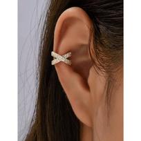 1pc Cubic Zirconia Decor Ear Cuff Copper Jewelry one-size