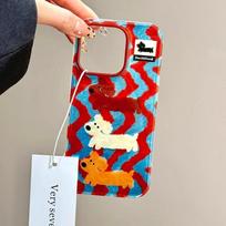 Blue & Red Dachshund Cartoon iPhone 17/16/15/14/11ProMax Protective Case iPhone 15 Pro red