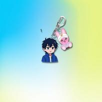 Stray Kids Double Charms Acrylic Keychain, Member Cartoon + SKZOO Animal Dual Pendant, Kpop STAY Fans Cute Bag Charm Key Ring Gift Merchandise CHANGBIN