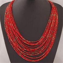 Bohemia Multilayer Beaded Necklace With Resin And Plastic For Trendy Women raudona