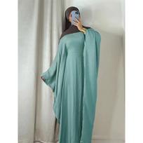Ramadan Eid Soft Crepe Khimar Batwing Abaya Dubai Islamo musulmonų kuklios afrikietiškos suknelės moterims Kaftan Kebaya Robe Femme Musulma Size one žalia
