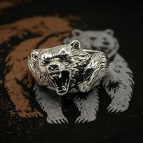 Reguliuojamas vintažinis lokio galvos žiedas vyrams moterims baikerių stiliaus varinis statement papuošalas Adjustable Open Band gray