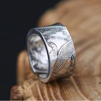 Reguliuojamas Morgano dolerio monetos žiedas Vyrams Moterims Vintažinis Padengtas Retro Geometriniai Pareiškiantys Papuošalai Adjustable Open Band