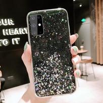 Blizgantis žvaigždžių silikoninis dėklas Samsung S25 Ultra S24 FE S23 S22 Plus A16 A56 A06 A36 A55 A35 A15 A25 A14 5G, minkštas skaidrus galinis dangtelis su blizgučiais Samsung S21 juoda