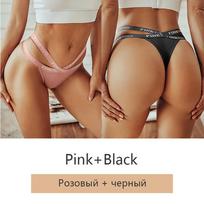 FINETOO 2Pcs/set Women Panties Sexy Thongs Cotton Underwear Letter G-string Panties Cross Belt Ladies Soft Low Waist Thongs Female Briefs Lingerie L