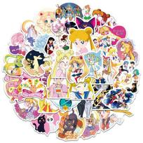 50 vnt./rinkinys Anime Sailor Moon lipdukas Animacinis grafiti PVC vandeniui atsparūs lipdukai nešiojamam kompiuteriui, lagaminui, dviračiui, žaislų lipdukai vaikams