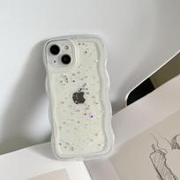 Blizgus skaidrus dėklas telefonui iPhone 16 Pro Max 15 Pro 14 Plus 13 12 Max 11, silikoninis, su blizgučiais, banguotu kraštu, atsparus smūgiams iPhone 14 Pro Max skaidri