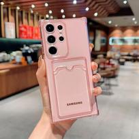Minkštas silikoninis telefono dėklas, skirtas Samsung Galaxy S24 S23 FE S22 Ultra Plus A72 A52 5G skaidrios spalvos piniginės kortelės laikiklio dangtelis Samsung S23 Ultra rožinė