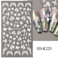 Violetinė gėlė 5D nagų lipdukai Akvarelė miežių baltos gėlės Holigrafiniai lapų vandens lipdukai nagų dailės manikiūro dekoravimui 5D-K225