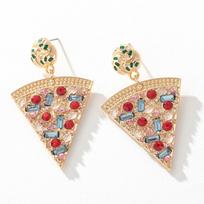 Pinkdudu mados spalvos Kalnų krištolas Pizza Dangle Auskarai Retro geometrinis lydinys Drop Glazūriniai Auskarai Moterims Papuošalai PD695