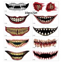 10 vnt/komplektas Helovino siaubo burnos tatuiruotės lipdukas Juokingas makiažo vakarėlis vandeniui atsparus tatuiruotės lipdukas 10pcs black