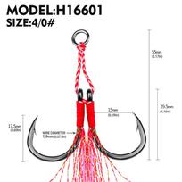 Lure Iron Plate Hook Tie Bright Wire Sea Fishing Double Hook Strong Horse Main Line Auxiliary Hook Boat Fishing Tie Hair Fish Hook 2 Pairs/pack H16601 4/0#