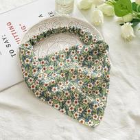 Naujas gėlėtas turbano trikampis plaukų šalikas, skirtas merginoms, elastingos gėlių galvos juostos Bandannas Pastoral Vintage Hijab plaukų aksesuarai žalia