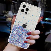 Naktinė šviesa Šviečianti spalvota žvaigždės blizgučiai, blizgantys Bling Glitter Clear buferio telefono dėklas, skirtas iPhone 15 14 Pro Max Samsung Galaxy Silikoninis TPU galinis dangtelis iPhone XS Max violetinė