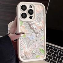 Shockproof Soft Silicone Phone Cover For iPhone 16 Pro Max 15 Pro 14 13 12 11 8 7 Matte Beautiful Oil Painting Butterfly Print TPU Bumper Case iPhone 16 juoda