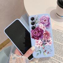 Gėlių rašto minkštas silikoninis dėklas, skirtas Samsung A55 M35 S24 Xiaomi Redmi Note 13 Pro 13C iPhone Huawei Honor Realme fotoaparato apsauginis dangtelis Samsung Galaxy S9 Plus mėlyna