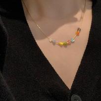 Summer Style Colorful Gravel Necklace & Bracelet Set - Versatile, Niche, and Girlish Clavicle Chain for Women’s Fashion