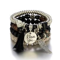 Fashion personality beads tassel multiple multi-layer bracelet heart multiple in one temperament simplicity 1Set wings circular  Handmade juoda