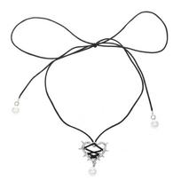 Exaggeration Vintage Elegant Trendy Metal Heart Necklace Ribbon Pearl Pendant Clavicle Chain For Women  Jewelry juoda